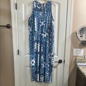 LOFT Blue and White Patterned Jumpsuit